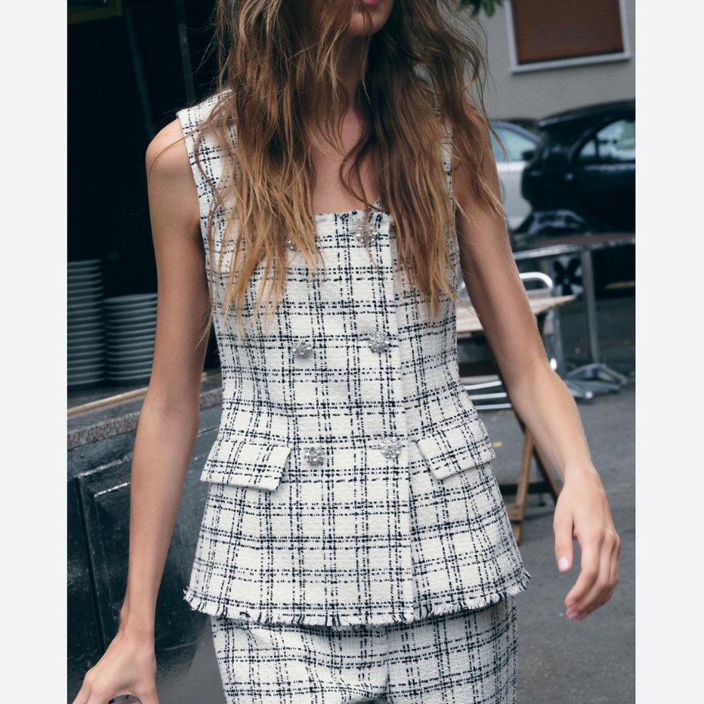 Zara NWT textured plaid waistcoat 8010/128
